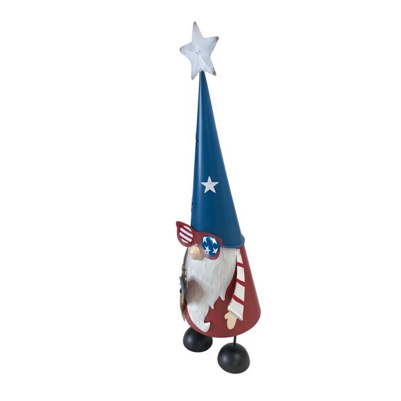 Bouncy Patriotic Metal Gnome Stars Hat & Flag Americana 4th of July Decor 22 in - Picture 6 of 8
